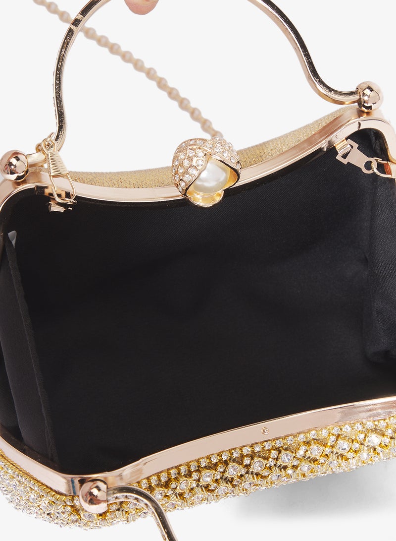 Khizana Gold Embellished Detailed Clutch With Top Handle - Image 4